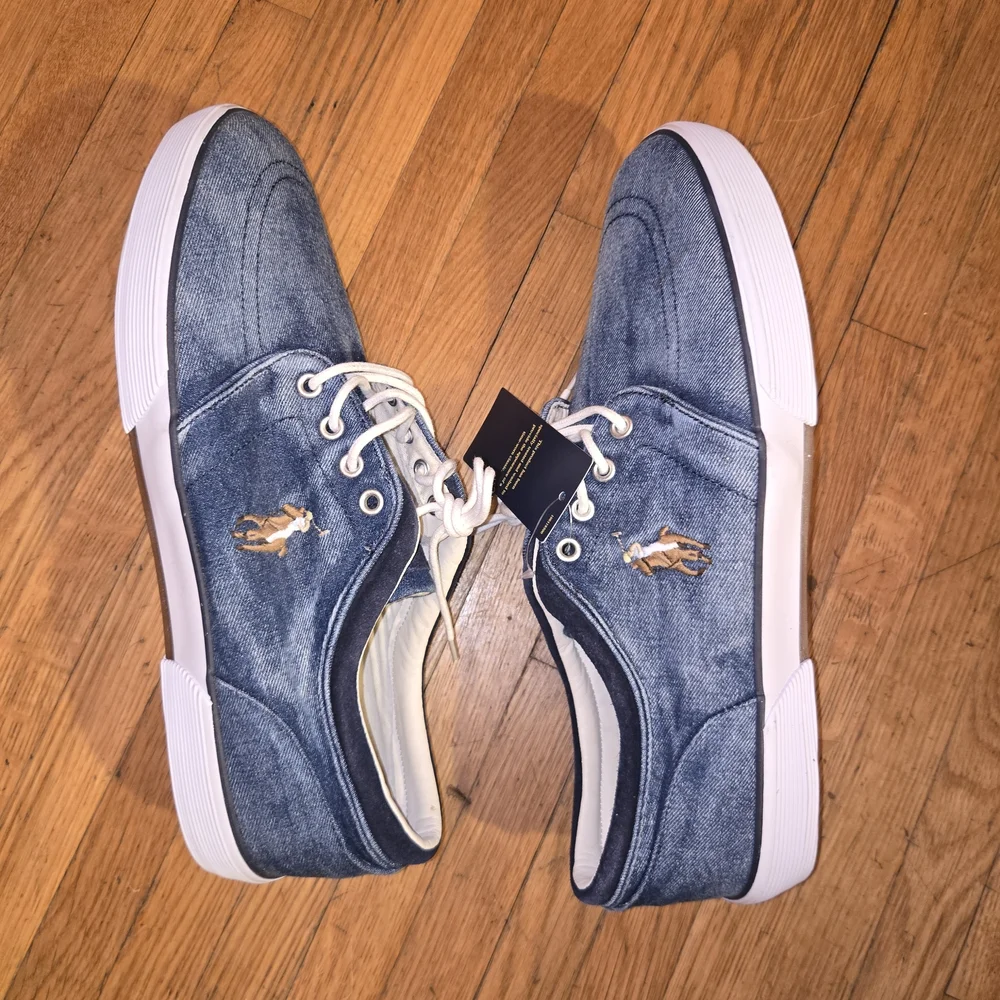 Polo by Ralph Lauren Men's Denim-Style Boat Shoes - Blue with White Laces